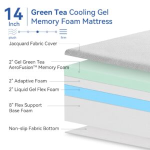 Hcore Memory Foam Mattress Full Size 14 Inch Mattress, Cooling Green Tea/Gel Medium Firm Mattress in a Box, Pressure Relief Stylish Bed Mattress Made in USA, CertiPUR-US Mattresses 80'' x 76''