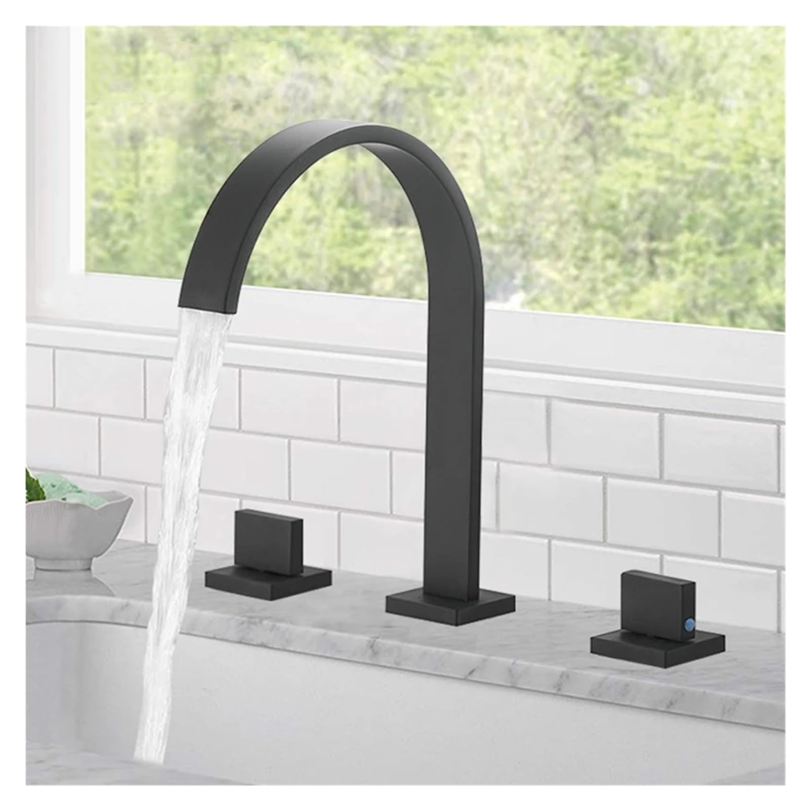 LIANTE Black Bathroom Waterfall Faucet Brass Basin Faucet Tap Hot and Cold Water Double Control Basin Gold Color Bathtub Faucet,Kitchen Faucet