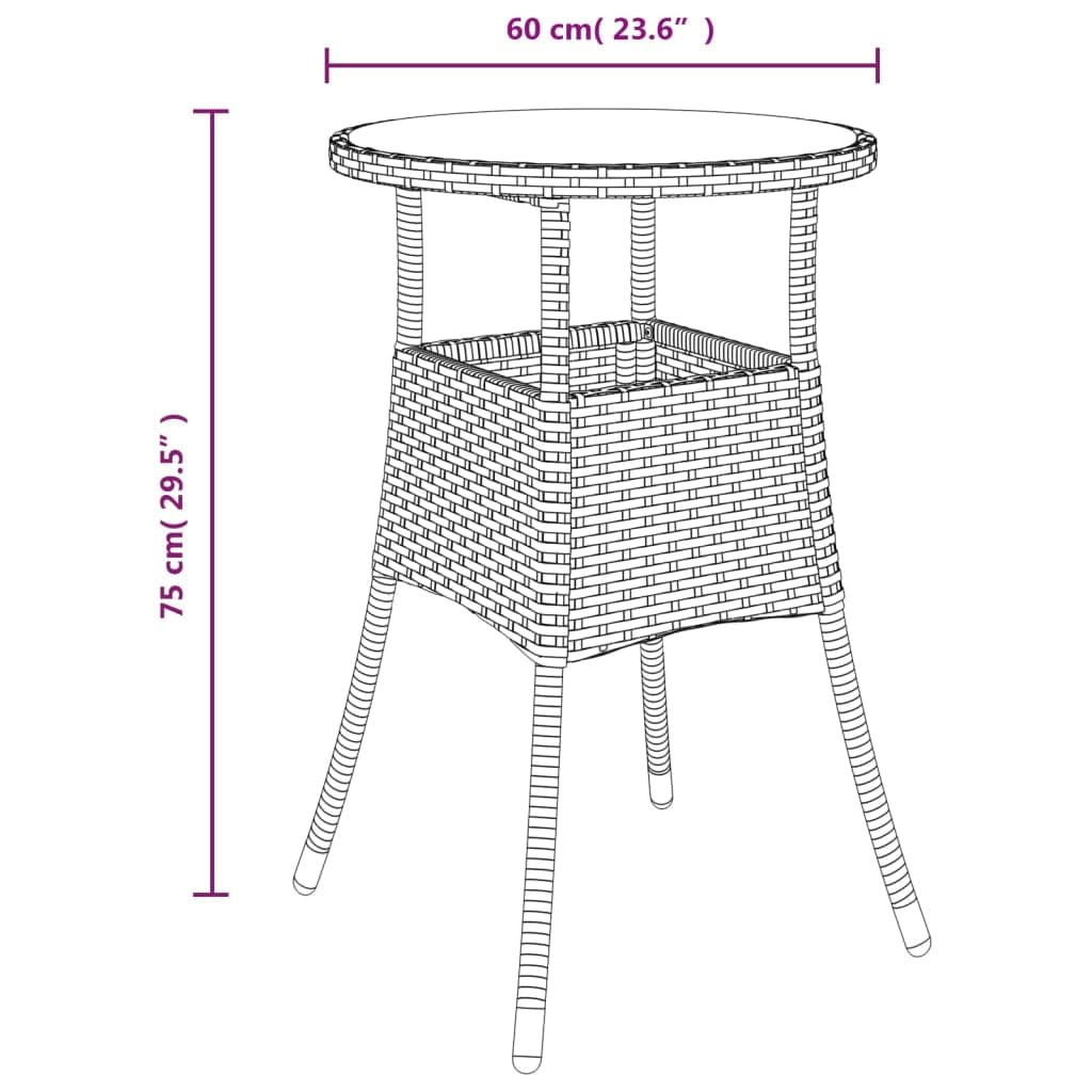 vidaXL 5-Piece Bistro Set - Black Poly Rattan Patio Furniture with Cushions - Round Table & Comfortable Armchairs for Outdoor/Garden