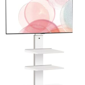 FITUEYES Iron Base Universal Floor TV Stand with Swivel Mount Space Saving for 26-65 Inch LED LCD OLED Plasma Flat Panel or Curved Screen TVs Height Adjustable Wire Management with 2 Shelves White