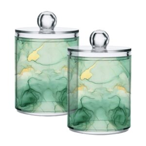 goodold green alcohol ink qtip holder 2 pack - 10 oz clear plastic apothecary jar set for bathroom organization - versatile canister storage for cotton balls, swabs, rounds