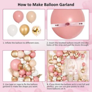 Dusty Pink Blush Balloon Arch Kit, Retro Pink Nude Matte White Metallic Gold Balloons and Gold Confetti Balloons for Boho Engagement Wedding Bridal Shower Birthday Baby Shower Decorations…