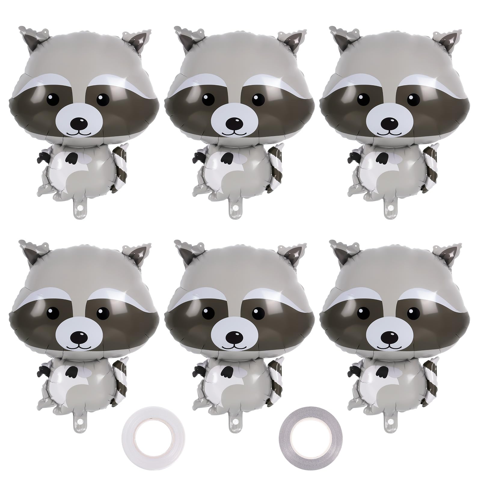 Raccoon Balloons, 6 Pcs Cute Raccoon Foil Balloons, Cartoon Myalr Raccoon Balloons for Woodland Animal Themed Party Camping Birthday Baby Shower