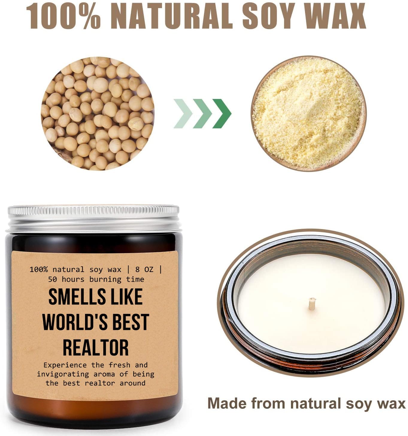 Smells Like World's Best Realtor Candle - Realtor Gift - Gift for Realtor - Real Estate Agent Gift - Salesperson - Glass Candle Jar - Non-Toxic Ingredients