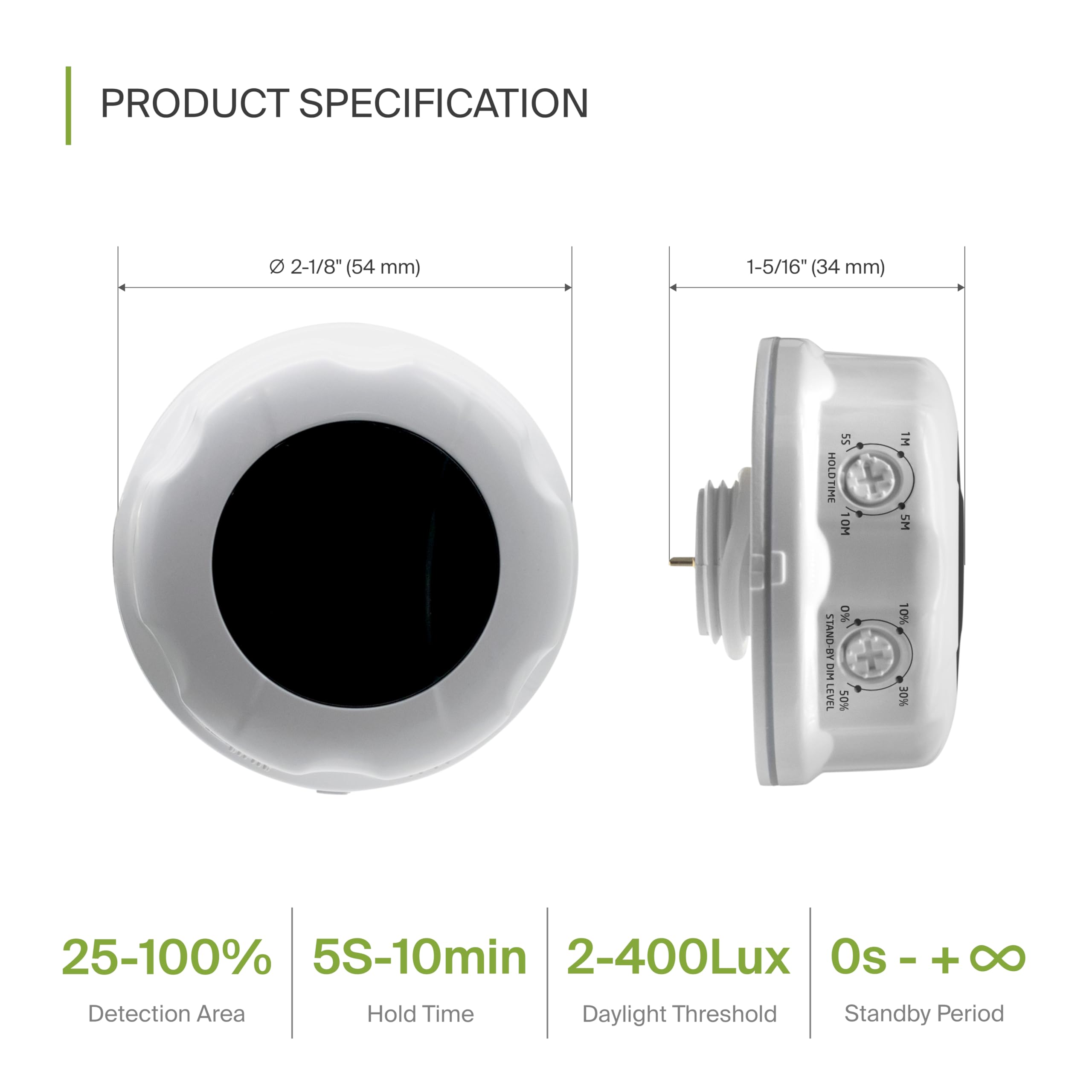 ASD Microwave Motion Sensor for LED Lights with Q-Base | 3PIN 49FT Dim 0-10V IP65 | Compatible with LSB5A, LSB5B, LSB5R, CAN07A, CAN09S, UHB2A, UHB3, UHB5, WHB5A | White