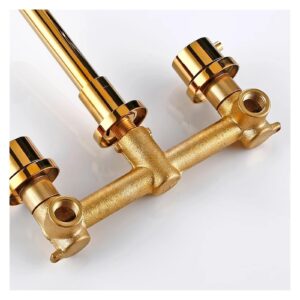 LIANTE Polished Gold Brass Siamese Double Hole Wall Embed Mounted Hot Cold Mixed Waterfall Bathtub Filling Bathroom Faucet,Kitchen Faucet