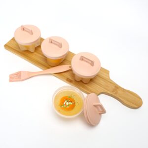 Cute Set of 4 Egg Cooking Pods Mold Boiled Pink Microwave and Stovetop Hard Boiled, Soft Boiled Holder Poacher Cups, Jello Cups with Lids, Square Shaper Fun Cookery Kitchen Gadgets (including oil brush)