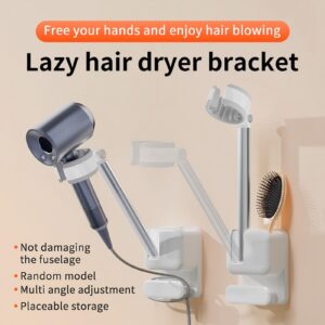 Generic Lazy Hair Dryer Bracket Hands-Free Hair Dryer Holder Adjustable, Bathroom Wall Mount Blow Dryer Holder with Cable Hanger, Firmly Installed on The Wall or Mirror Easy Installation White