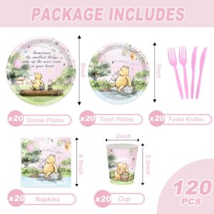 Pink Winnie Baby Shower Party Supplies Classic Bear 1st Party Decorations for Kids Girls Birthday Neutral the Pooh Themed Plates Napkin Cups Disposable Tableware Set Serves 20 Guests