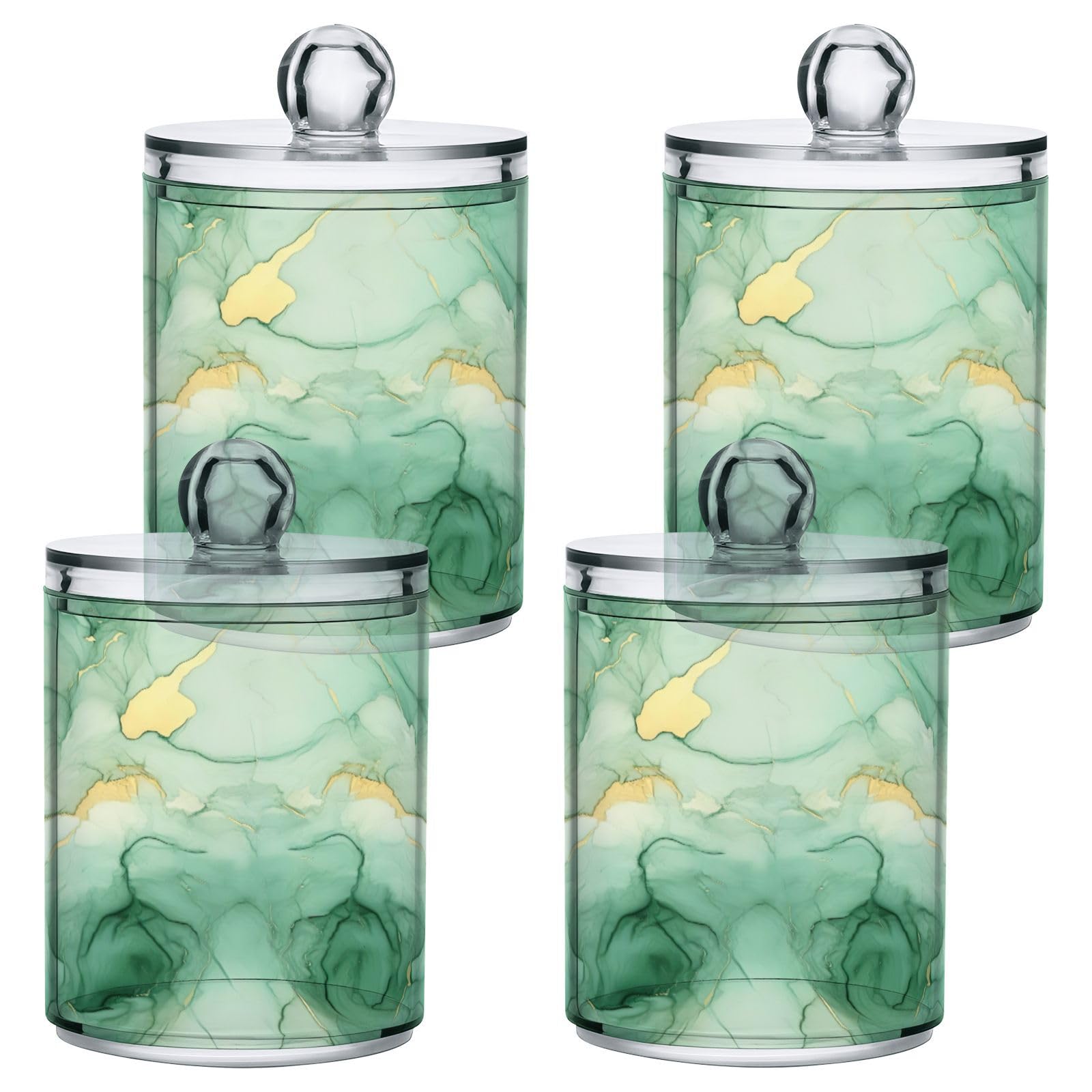 GOODOLD Green Alcohol Ink Qtip Holder 2 Pack - 10 Oz Clear Plastic Apothecary Jar Set for Bathroom Organization - Versatile Canister Storage for Cotton Balls, Swabs, Rounds