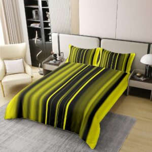 Feelyou Yellow Balck Duvet Cover 100% Cotton Abstract Art Bedding Set for Kids Boys Girls Room Decor Stripes Ombre Comforter Cover Set Queen Size Modern Striped Art Bedspread Cover 3Pcs Zipper