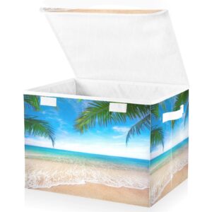 digtia storage bins with lids coconut palm leaves foldable storage boxes with handles tropical beach sea large storage basket collapsible organizer containers for closet home bedroom office