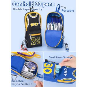 SIORTIO Pencil Pouch Basketball Jersey-Shaped Large Capacity Fashionable Minimalism + 6 Gel Pens & Sneaker Keychain (Blue 30)