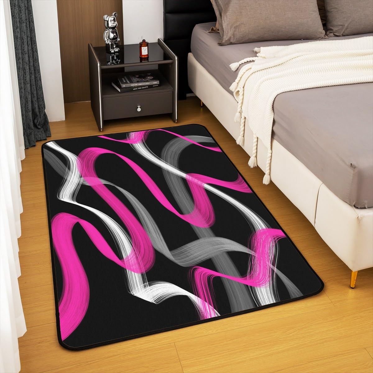 Feelyou Hot Pink Grey Black Living Room Rugs for Kids Boys Girls Stripes Accent Rug Area Rug 5x7 Geometric Indoor Floor Mat Decor Modern Striped Art Decorative Rug Abstract