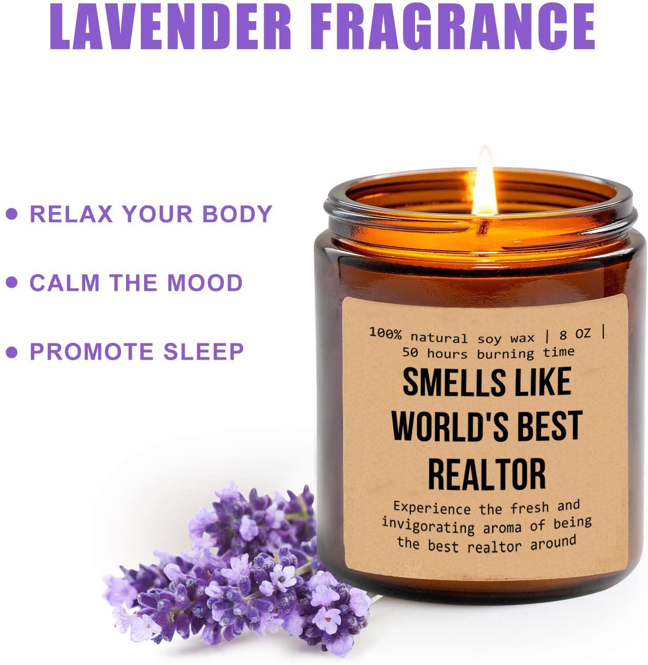 Smells Like World's Best Realtor Candle - Realtor Gift - Gift for Realtor - Real Estate Agent Gift - Salesperson - Glass Candle Jar - Non-Toxic Ingredients