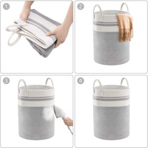 Laundry Basket,Woven Cotton Rope Laundry Hamper,58L Hamper for Kids for Blanket,Toys,Dirty Clothes in Living Room,Bathroom,Bedroom (Grey&White)