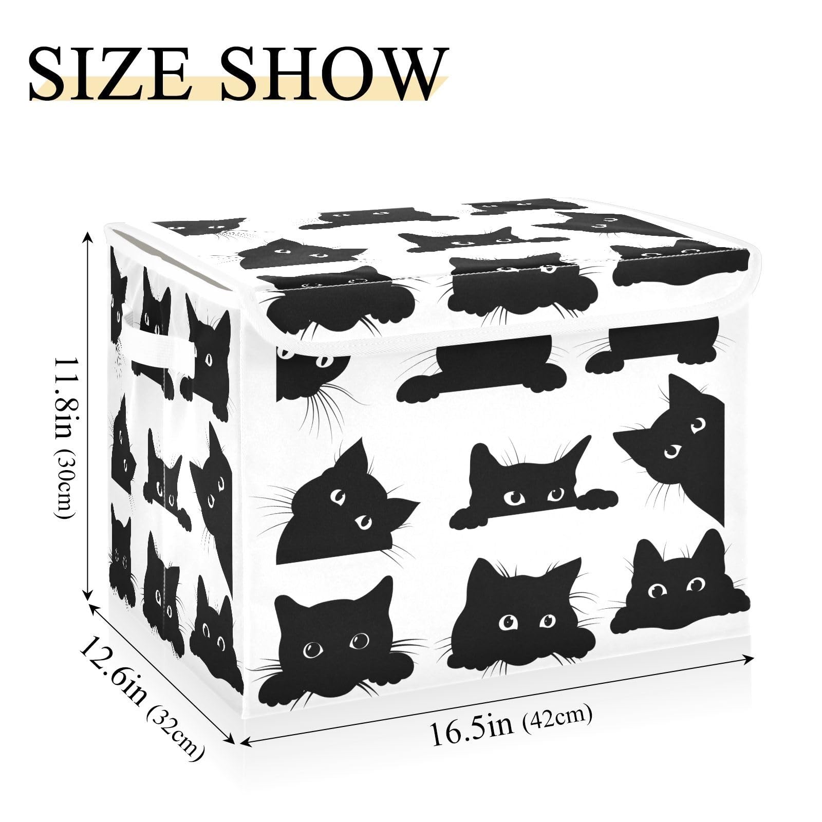 DIGTIA Storage Bins with Lids Black Cats Looking Foldable Storage Boxes with Handles Kitten Cute Large Storage Basket Collapsible Organizer Containers for Closet Home Bedroom Office