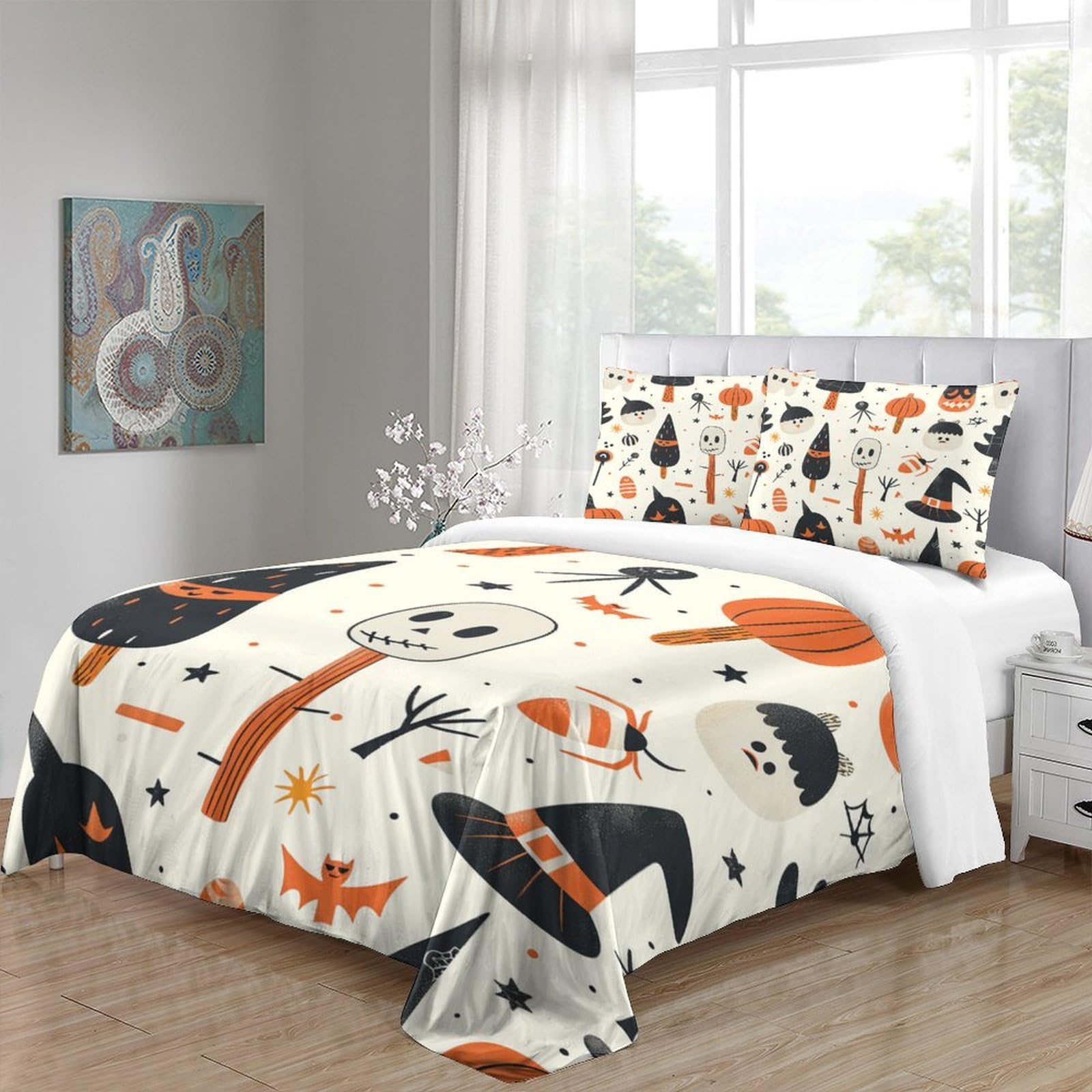 ERGTT Ghost Duvet Cover for Boys Girls Comforter Covers Quilt Cover 3D Print Halloween Style with Pillow Cases Soft Microfiber Bedding Set with Zipper Closure 3 Pieces Twin（173x218cm）