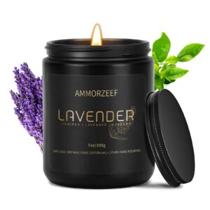 ammorzeef lavender scented candles for home soy floral candles for men extra strong scented candles for women 7 oz long lasting aromatherapy candles - burning time 50h