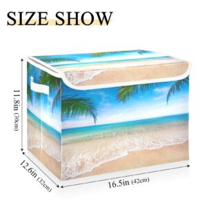 DIGTIA Storage Bins with Lids Coconut Palm Leaves Foldable Storage Boxes with Handles Tropical Beach Sea Large Storage Basket Collapsible Organizer Containers for Closet Home Bedroom Office