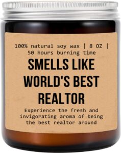 smells like world's best realtor candle - realtor gift - gift for realtor - real estate agent gift - salesperson - glass candle jar - non-toxic ingredients