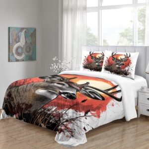 ERGTT Deer Comforter Covers Quilt Cover Duvet Cover for Boys Girls 3D Printed Animals Soft Microfiber Bedding Set with Zipper Closure with Pillow Cases 3 Pieces Queen（228x228cm）