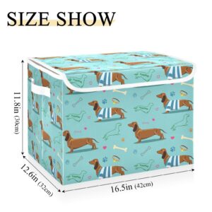 DIGTIA Storage Bins with Lids Decorative Dachshund Dog Foldable Storage Boxes with Handles Large Storage Basket Collapsible Organizer Containers for Closet Home Bedroom Office