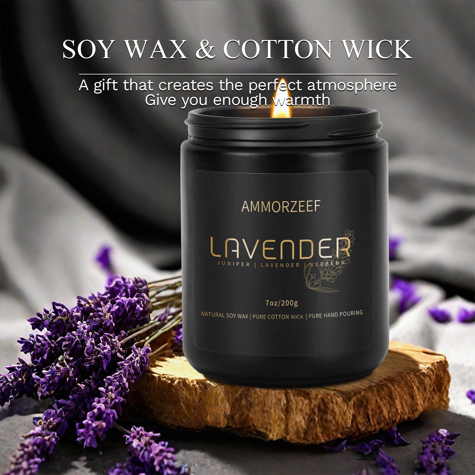 AMMORZEEF Lavender Scented Candles for Home Soy Floral Candles for Men Extra Strong Scented Candles for Women 7 Oz Long Lasting Aromatherapy Candles - Burning Time 50h