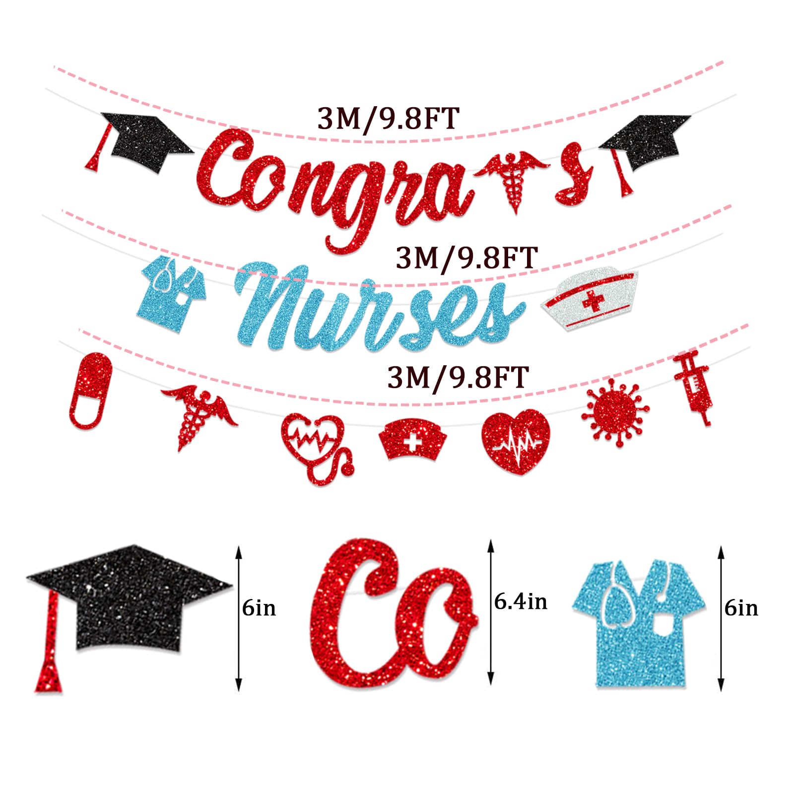 Congrats Nurse Banner Nurse Glitter Graduation Banner Party Decorations Class of 2024 Congrats RN BSN Congrats Nurse Grad Party Decor Garland Nursing School Graduate Favors