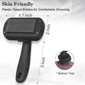 Dipoo Self Cleaning Shedding Brush - Skin Friendly Grooming Tool for Dogs, Cats, and Puppies, Deshedding and Hair Removal for Long and Short Haired Pets, Black