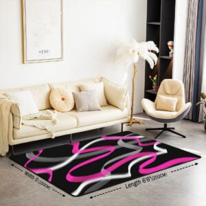 Feelyou Hot Pink Grey Black Living Room Rugs for Kids Boys Girls Stripes Accent Rug Area Rug 5x7 Geometric Indoor Floor Mat Decor Modern Striped Art Decorative Rug Abstract