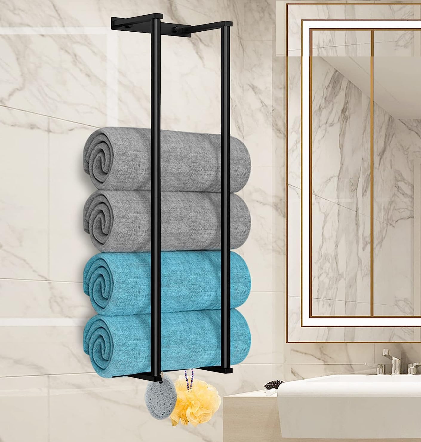 Generic Bathroom Towel Storage Rack Black Stainless Steels Towel Racks for Bathroom 28 Inch Towel Rack Wall Mounted Simple Small Organizers and Storage for Bathroom Bathroom Shelves for Wall