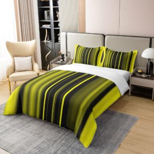 Feelyou Yellow Balck Duvet Cover 100% Cotton Abstract Art Bedding Set for Kids Boys Girls Room Decor Stripes Ombre Comforter Cover Set Queen Size Modern Striped Art Bedspread Cover 3Pcs Zipper