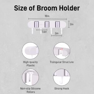 AACGIN Broom Holder Wall Mount with 2 Slots & 3 Hooks Heavy Duty Garden Tool Organizer Broom Holder for Home Laundry Room Kitchen Closet Shed Garage Organization and Storage - White