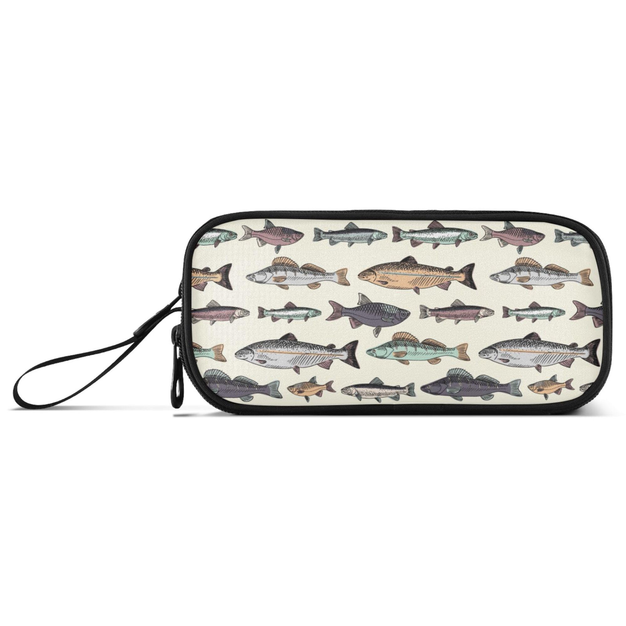 Fisyme Vintage Fish Pencil Case Large Capacity Pen Box Makeup Pouch Holder Organizer Stationery Bag for School Office College Traval Adults