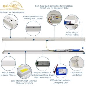 2 Pack 4FT LED Linear Strip Emergency Stairwell Light, 3 CCT Selectable, 20W/40W, 2500lm/5000lm, Battery Backup, 30K/40K/50K, IP20, 0-10V Dimmable 4 Foot Commercial LED Shop Ceiling Light Fixture, FCC