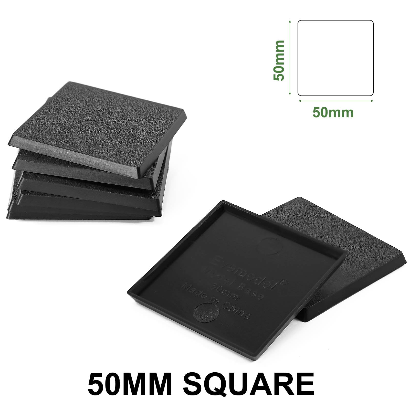 Evemodel Plastic Model Bases Square Black ABS for Wargame Military Tabletop (50 * 50mm-32pcs)