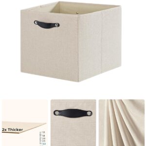 FABINADO Cubes Storage Organizers - Fabric Foldable Bins, 13x15 Inch Kallax Cubby Bins with Dual Handles, Candlelit Beige, 4 Pack