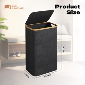 Laundry Hamper with Lid, 90L (23Gal) Large Large Clothes Hamper with removable bag and Bamboo Handles, Tall Hamper with Lid for Bedroom and Bathroom, Black