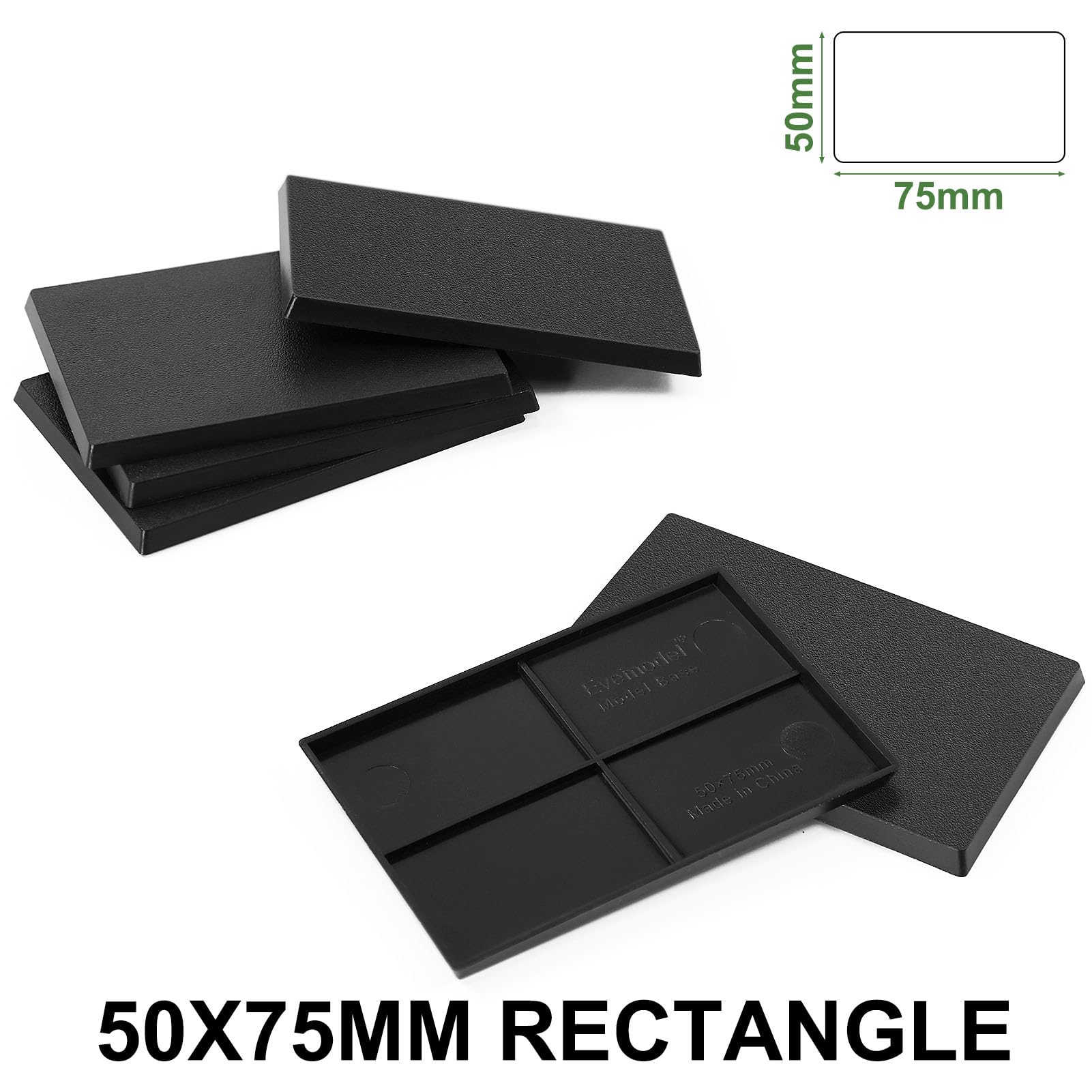 Evemodel Plastic Model Bases Rectangle Black ABS for Wargame Tabletop Military Simulation Scene (50 * 75mm-24pcs)