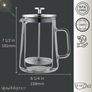 SIPNDULGENCE French Press Coffee Maker 20Oz Small Thickened Double Wall Borosilicate Glass BPA Free