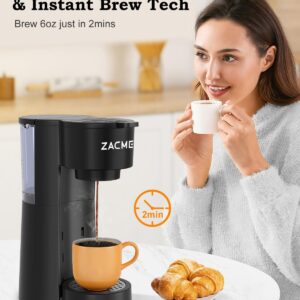 ZACME Single Serve Coffee Maker for K Cups&Ground Coffee with Milk Frother, 3 in 1 Small Single Cup Coffee Machine, 28oz Water Thank, 6 to 14 oz Brew Sizes