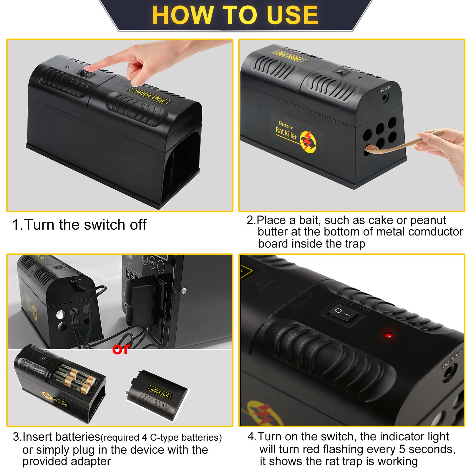 Electric Rat Trap - Mouse Trap Indoor for Home Pest Control Traps, Instant Kill Rat Killer for Rats, Mice, Chipmunks, Squirrels Humane & Resuable