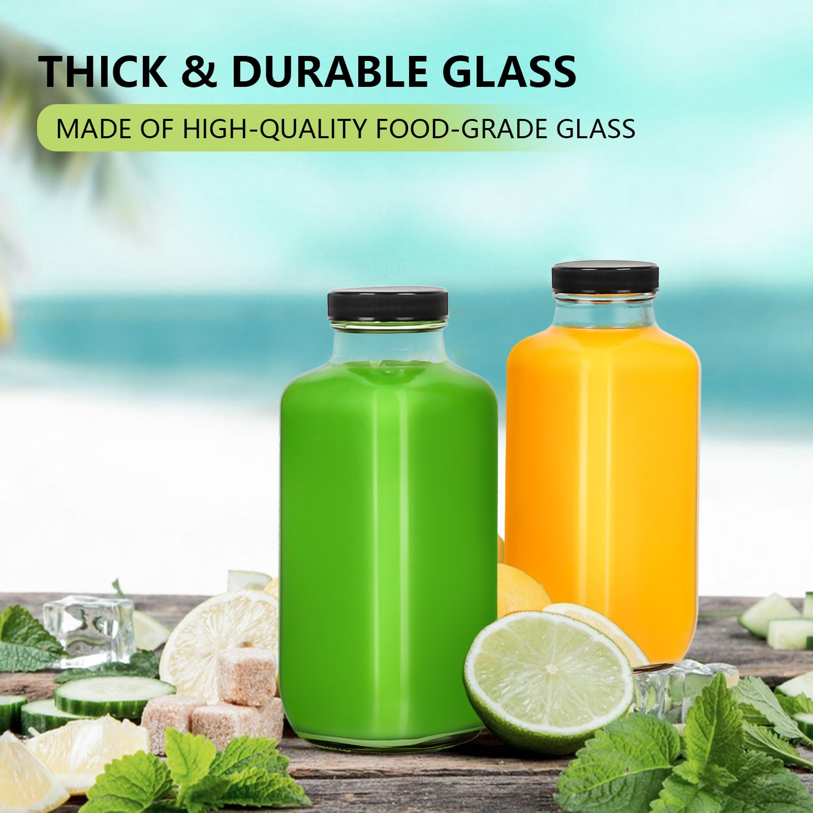 LEVGSAK 3 Pack 16 oz Glass Juice Bottles with Lids,Reusable Glass Drinking Bottles,Clear Water Bottles Drinking Jars for Juicing,Smoothies,Water,Milk,Kombucha Storage,Wellness