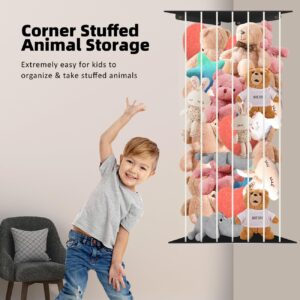 Cyfromt Toy Storage Organizer Corner Stuffed Animal Plush Toy Storage Kids Room Holder with Length Adjustable Large Toys Wall Hanging Shelf for Nursery Playroom Bedroom Sturdy Metal Black