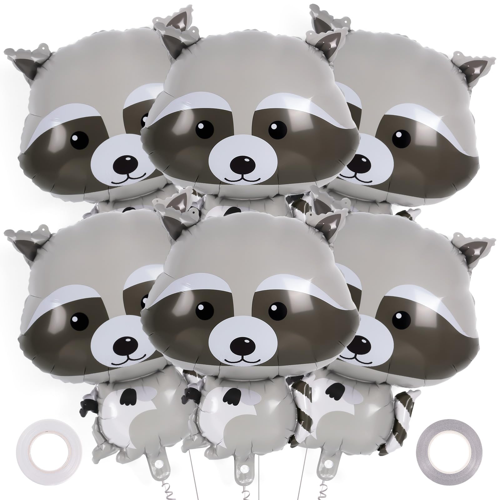 Raccoon Balloons, 6 Pcs Cute Raccoon Foil Balloons, Cartoon Myalr Raccoon Balloons for Woodland Animal Themed Party Camping Birthday Baby Shower