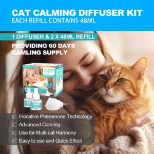 TachengMc Cat Calming Diffuser, Cat Pheromones Calming Diffuser with 1 Diffuser + 2 Refills 48ml, Cat Anxiety Relief Cat Pheromone Diffuser Kit 60 Days, Pheromone Diffuser to Calm Cats