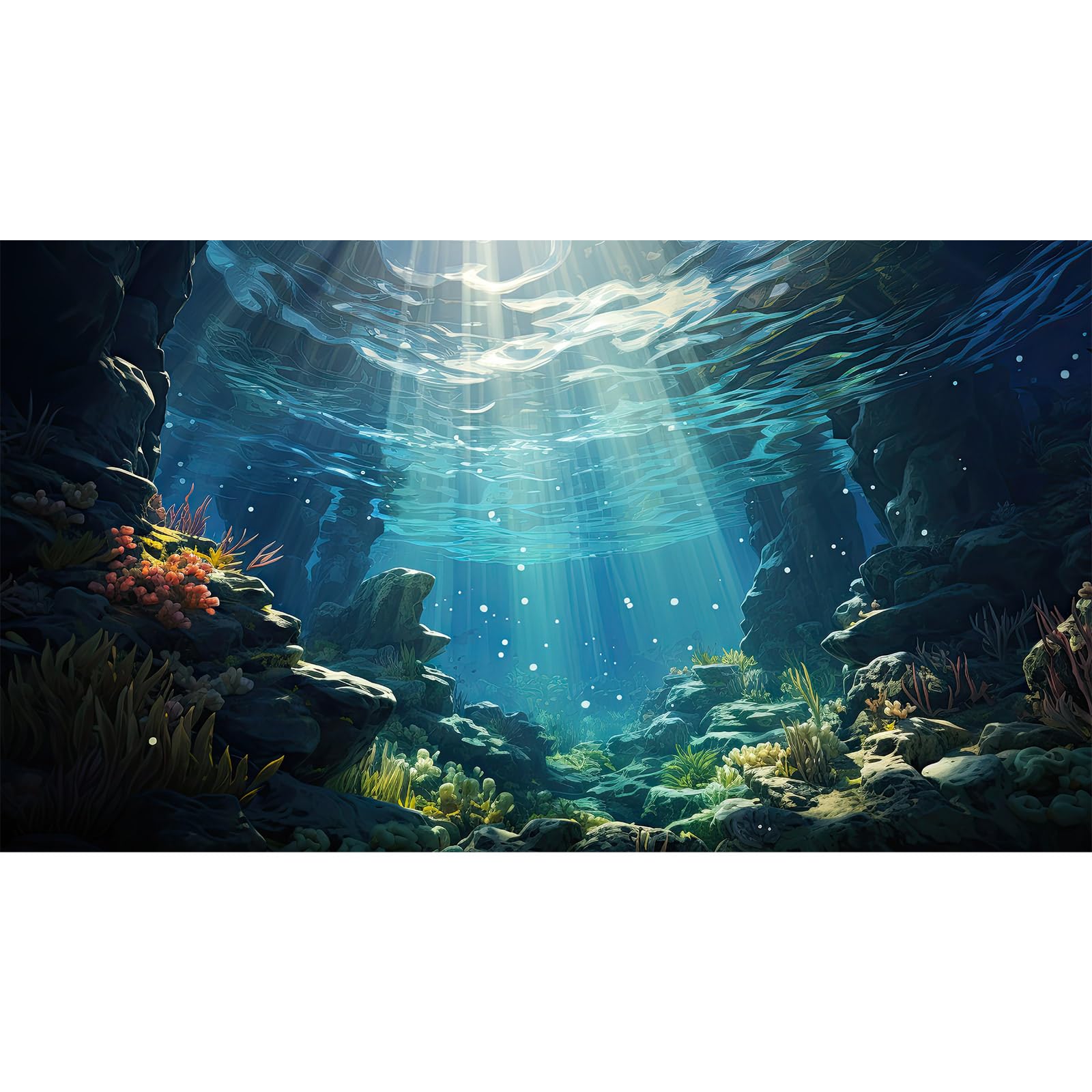 ZatiasMiller Aquarium Background Underwater World Corals and Tropical Fish Terrarium Background Various Undersea Aquatic Plants Rocks Aquarium Backdrop Beautiful Fish Tank Decor Vinyl 30x18in