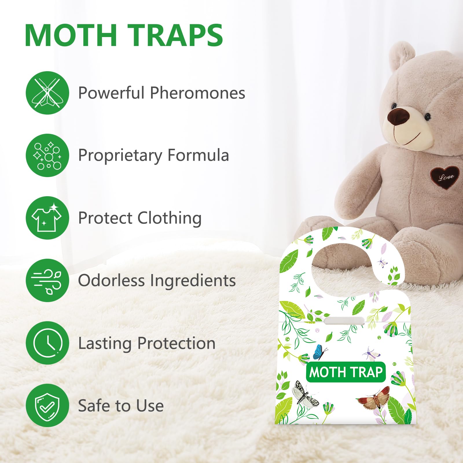 LUOJIBIE Clothes Moth Traps 5-Pack, Prime Safe Indoor Moth Traps with Pheromones for Wool Closet Carpet