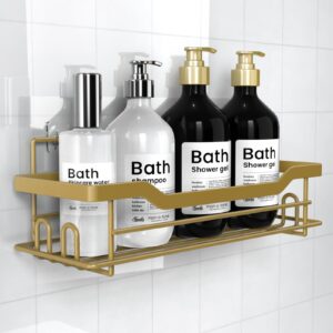 bathdesign shower caddy adhesive, bathroom shower organizer, shower shelves for inside shower, no drilling wall mounted shower storage for inside shower, matte gold